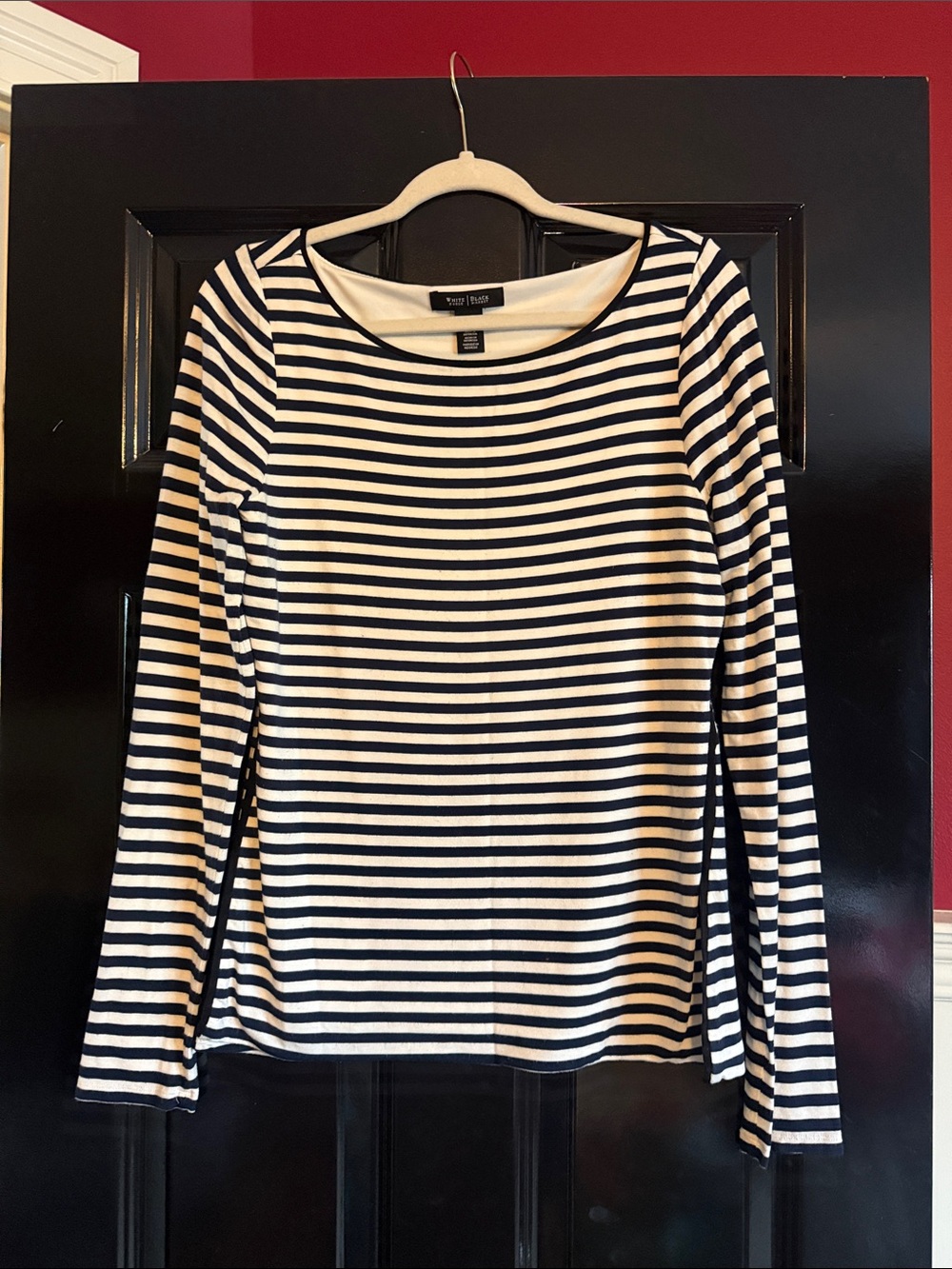White House Black Market Navy and White Striped Long Sleeve Top